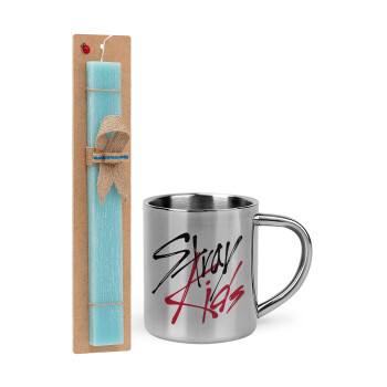 Stray Kids, Easter Set, metallic thermal cup (300ml) & aromatic flat Easter candle (30cm) (TURQUOISE)