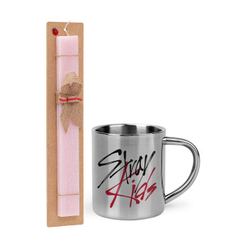 Stray Kids, Easter Set, metallic thermal cup (300ml) & aromatic flat Easter candle (30cm) (PINK)