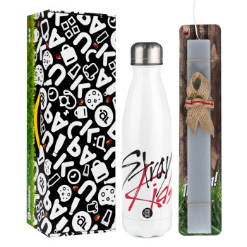 Stray Kids, Easter candle, metallic white thermos bottle (500ml) & aromatic flat candle (30cm) (GRAY)