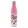 Μεταλλικό παγούρι θερμός Ροζ/Λευκό (Stainless steel), διπλού τοιχώματος, 500ml