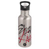 Water bottle Silver with straw, stainless steel 600ml