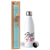Easter Set, metallic stainless steel water bottle (750ml) & aromatic flat Easter candle (30cm) (TURQUOISE)