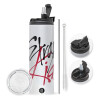 Travel Tumbler 2 Lids, with metal straw & cleaning brush (Stainless steel 304 Food grade, BPA free, 600ml)