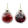 Transparent Christmas tree ball ornament with red filling 8cm