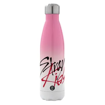 Stray Kids, Μεταλλικό παγούρι θερμός Ροζ/Λευκό (Stainless steel), διπλού τοιχώματος, 500ml