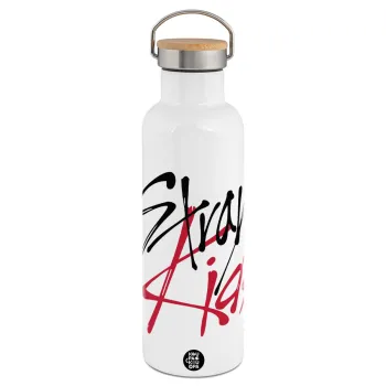 Stray Kids, Stainless steel White with wooden lid (bamboo), double wall, 750ml
