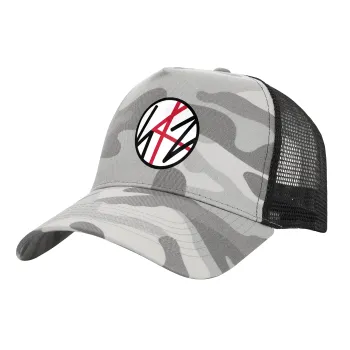 Stray Kids, Καπέλο Ενηλίκων Structured Trucker, με Δίχτυ, (παραλλαγή) Army Camo (100% ΒΑΜΒΑΚΕΡΟ, ΕΝΗΛΙΚΩΝ, UNISEX, ONE SIZE)