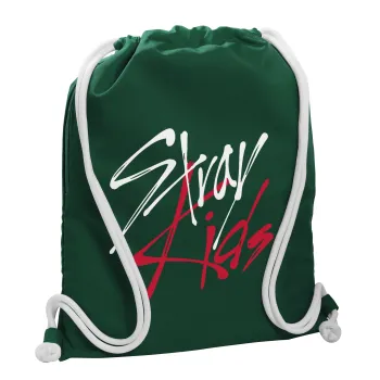 Stray Kids, Τσάντα πλάτης πουγκί GYMBAG BOTTLE GREEN, με τσέπη (40x48cm) & χονδρά λευκά κορδόνια