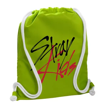 Stray Kids, Backpack bag GYMBAG LIME GREEN, with pocket (40x48cm) & thick cords