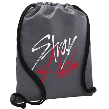 Stray Kids, Τσάντα πλάτης πουγκί GYMBAG ΓΚΡΙ, με τσέπη (40x48cm) & χονδρά κορδόνια
