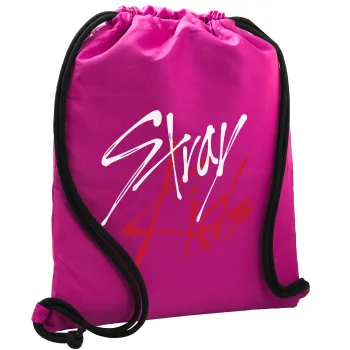 Stray Kids, Τσάντα πλάτης πουγκί GYMBAG Φούξια, με τσέπη (40x48cm) & χονδρά κορδόνια