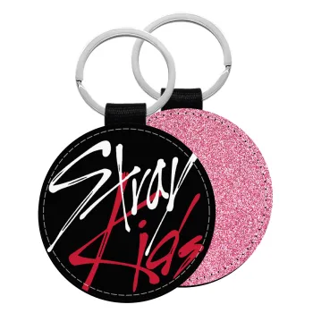 Stray Kids, Μπρελόκ Δερματίνη, στρογγυλό ΡΟΖ (5cm)