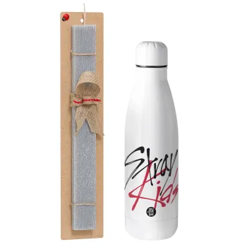 Stray Kids, Easter Set, metallic stainless thermos bottle (500ml) & scented flat Easter candle (30cm) (GRAY)