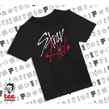 Stray Kids, Άνετο παιδικό T-Shirt ΜΑΥΡΟ από 100% βαμβάκι, για κάθε μέρα. Vegan & OEKO-TEX πιστοποιημένο.