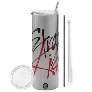 Stray Kids, Tumbler stainless steel Silver 600ml, with metal straw & cleaning brush