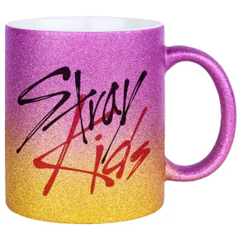 Stray Kids, Κούπα Χρυσή/Ροζ Glitter, κεραμική, 330ml