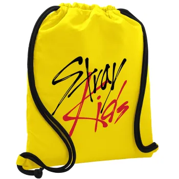 Stray Kids, Τσάντα πλάτης πουγκί GYMBAG Κίτρινη, με τσέπη (40x48cm) & χονδρά κορδόνια