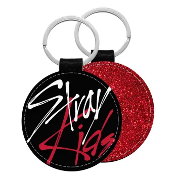 Stray Kids, Μπρελόκ Δερματίνη, στρογγυλό ΚΟΚΚΙΝΟ (5cm)