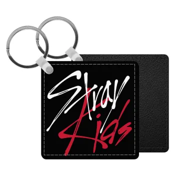 Stray Kids, Μπρελόκ Δερματίνη, τετράγωνο ΜΑΥΡΟ (5x5cm)