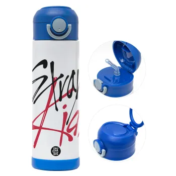 Stray Kids, Children's hot water bottle, stainless steel, with safety straw, BLUE (500ml)