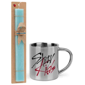 Stray Kids, Easter Set, metallic thermal cup (300ml) & aromatic flat Easter candle (30cm) (TURQUOISE)