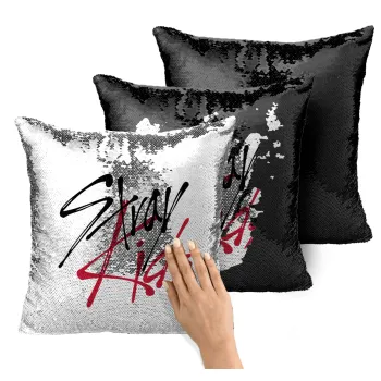 Stray Kids, Μαξιλάρι καναπέ Μαγικό Μαύρο με πούλιες 40x40cm περιέχεται το γέμισμα