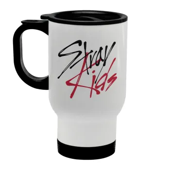 Stray Kids, Stainless steel travel mug with lid, double wall white 450ml