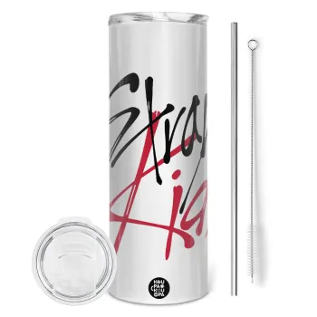 Stray Kids, Tumbler ποτήρι θερμό από ανοξείδωτο ατσάλι 600ml, με μεταλλικό καλαμάκι & βούρτσα καθαρισμού