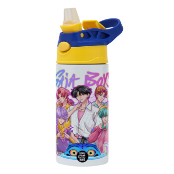 Huntrix Saja Boys, Παιδικό παγούρι θερμό, ανοξείδωτο, με καλαμάκι ασφαλείας, πράσινο/μπλε (360ml) BPA FREE