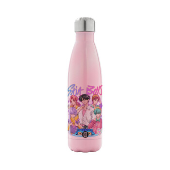 Huntrix Saja Boys, Μεταλλικό παγούρι θερμός Ροζ Ιριδίζον (Stainless steel), διπλού τοιχώματος, 500ml