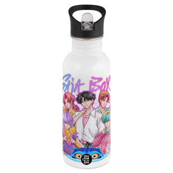 Huntrix Saja Boys, Παγούρι νερού Λευκό με καλαμάκι, ανοξείδωτο ατσάλι 600ml