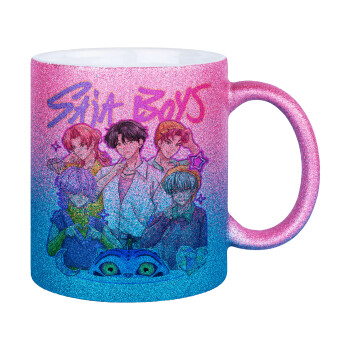 Huntrix Saja Boys, Κούπα Χρυσή/Μπλε Glitter, κεραμική, 330ml