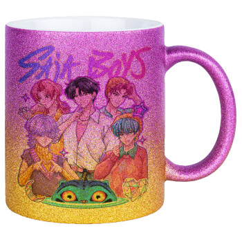 Huntrix Saja Boys, Κούπα Χρυσή/Ροζ Glitter, κεραμική, 330ml