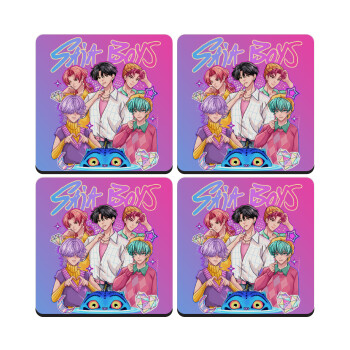 Huntrix Saja Boys, ΣΕΤ 4 Σουβέρ ξύλινα τετράγωνα (9cm)