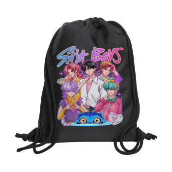 Huntrix Saja Boys, Backpack pouch GYMBAG Black, with pocket (40x48cm) & thick cords