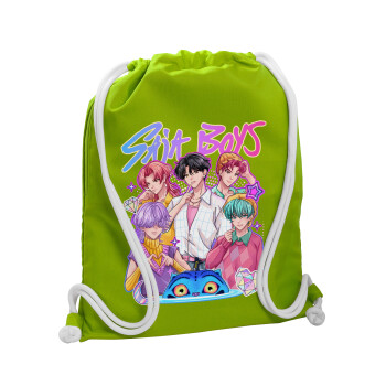 Huntrix Saja Boys, Backpack bag GYMBAG LIME GREEN, with pocket (40x48cm) & thick cords
