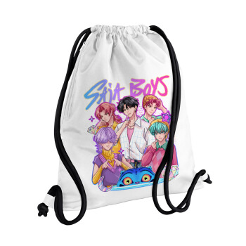 Huntrix Saja Boys, Backpack pouch GYMBAG white, with pocket (40x48cm) & thick cords