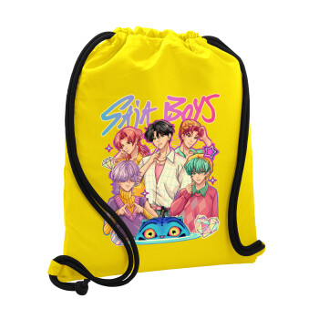 Huntrix Saja Boys, Backpack pouch GYMBAG Yellow, with pocket (40x48cm) & thick cords