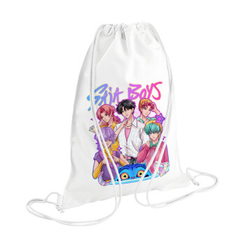 Huntrix Saja Boys, Τσάντα πλάτης πουγκί GYMBAG λευκή (28x40cm)