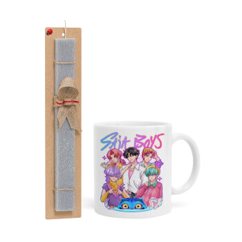 Huntrix Saja Boys, Πασχαλινή Λαμπάδα με Κούπα κεραμική (330ml) & κερί αρωματικό πλακέ (30cm) (ΓΚΡΙ)