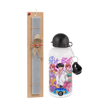 Huntrix Saja Boys, Πασχαλινή Λαμπάδα με παγούρι μεταλλικό  αλουμινίου (500ml) & κερί αρωματικό πλακέ (30cm) (ΓΚΡΙ)