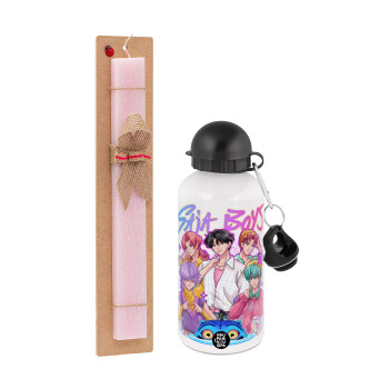 Huntrix Saja Boys, Πασχαλινή Λαμπάδα με παγούρι μεταλλικό αλουμινίου (500ml) & κερί αρωματικό πλακέ (30cm) (ΡΟΖ)