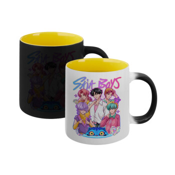 Huntrix Saja Boys, Κούπα Μαγική εσωτερικό κίτρινη, κεραμική 330ml που αλλάζει χρώμα με το ζεστό ρόφημα