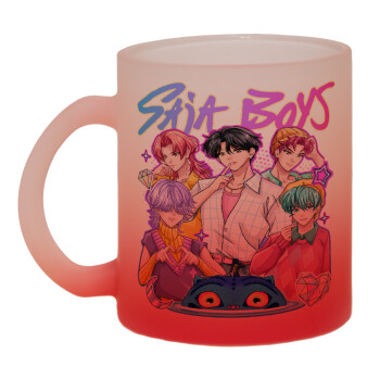 Huntrix Saja Boys, Κούπα γυάλινη δίχρωμη με βάση το κόκκινο ματ, 330ml