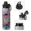 Metallic water bottle with safety cap, 850ml aluminum