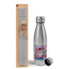 Easter Set, metallic Inox water bottle (750ml) & aromatic flat Easter candle (30cm) (GRAY)