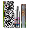 Easter Set, metallic stainless thermos flask (500ml) & scented flat Easter candle (30cm) (GRAY)
