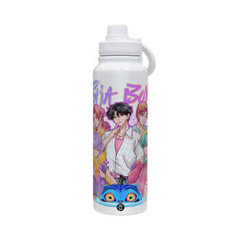 Huntrix Saja Boys, 1L Stainless Steel Thermal Bottle with Phone Holder & Double Wall Insulation