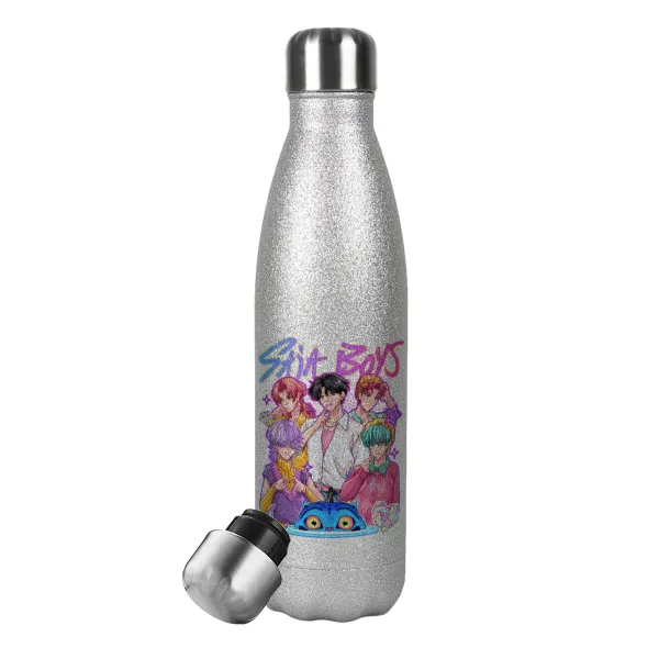 Huntrix Saja Boys — Metallic Glitter Silver Thermos Flask (Stainless steel), double-walled, 500ml