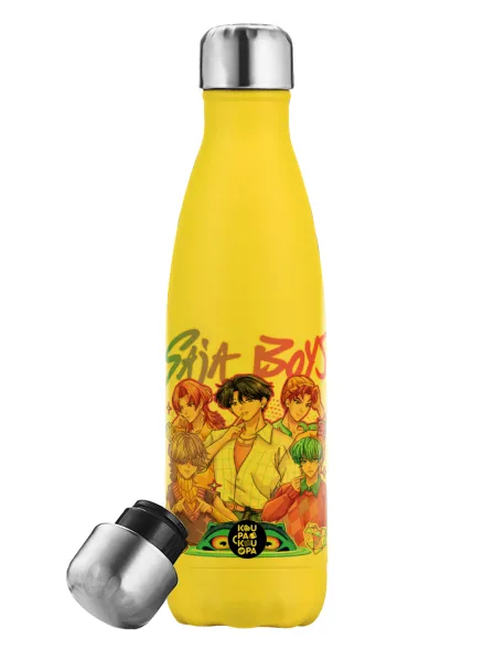 Huntrix Saja Boys — Yellow Stainless Steel Metallic Thermos, double-walled, 500ml